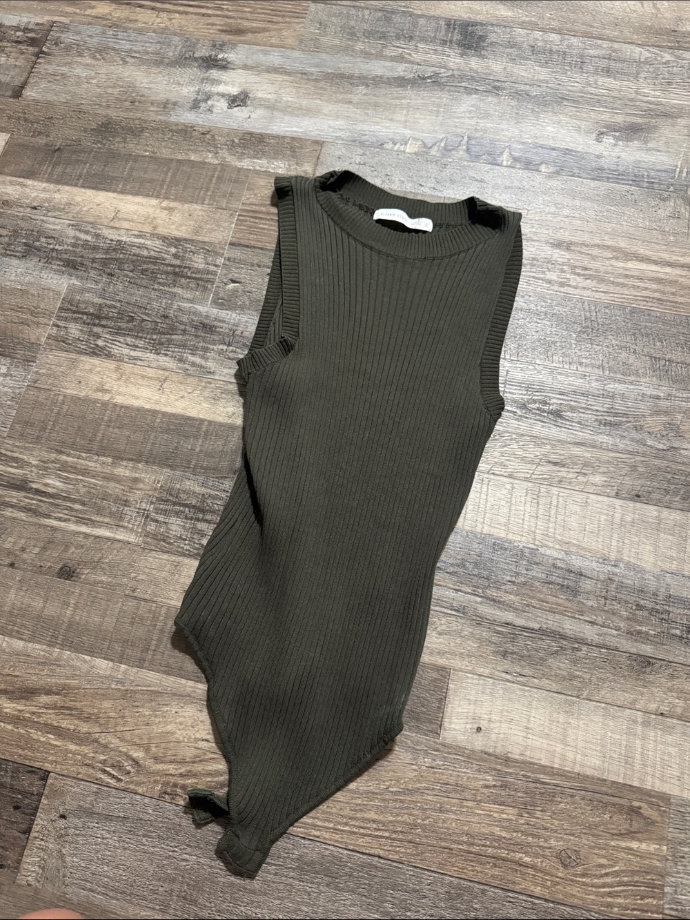 Altar'd State Olive Ribbed Sleeveless Bodysuit Large